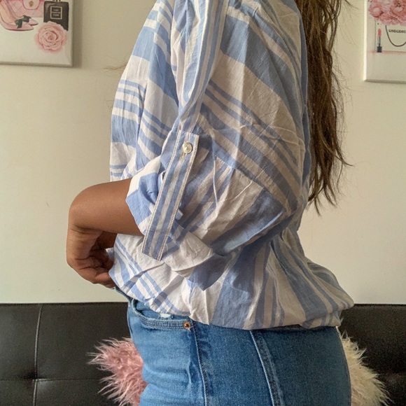 OOTD : ESPRIT oversized blue and white striped shirt - Picture 3 of 4
